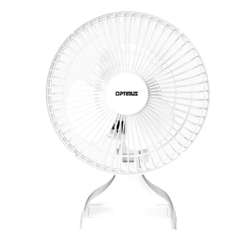 Optimus 2-Speed Convertible Personal Clip-On/Table Fan — 6in., Adjustable Tilt, Whisper-Quiet, White, (F-0645)