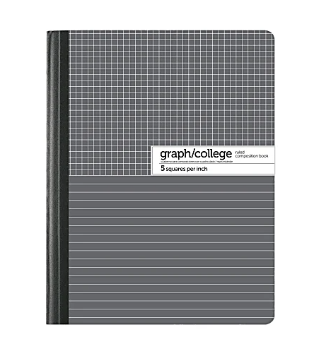 Composition Book, 7-1/2" x 9-3/4", College/Graph Ruled, Gray/White, 100 Sheets (CJV2003)