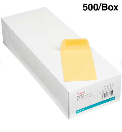 Staples Kraft #3 Coin Envelope, 2 1/2 x 4 1/4, Brown, 500/Box (ST19847-CC)