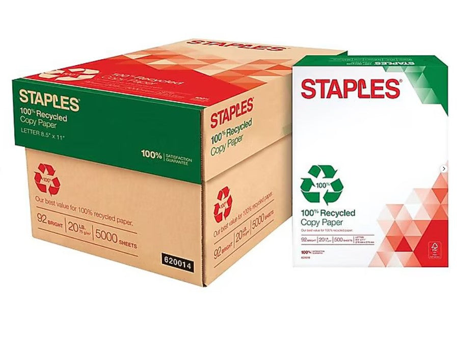 Recycled Copy Paper, 8.5" x 11", 20 lbs., White, 500 Sheets/Ream, 10 Reams/Carton (SPRSC70069)