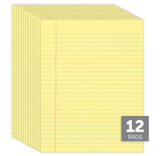 Glue-Top Legal Pads, 8-1/2" x 11", Legal Ruled, 50 Sheets, Canary, Pack Of 12 Pads (SPRS268671)
