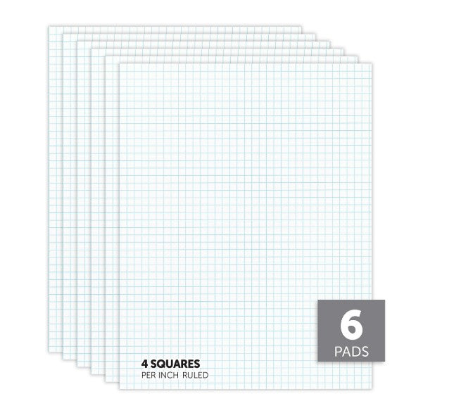 Quadrille Pads, 4 x 4 Squares/Inch, 50 Sheets, White, Pack Of 6 (SRPS533840)