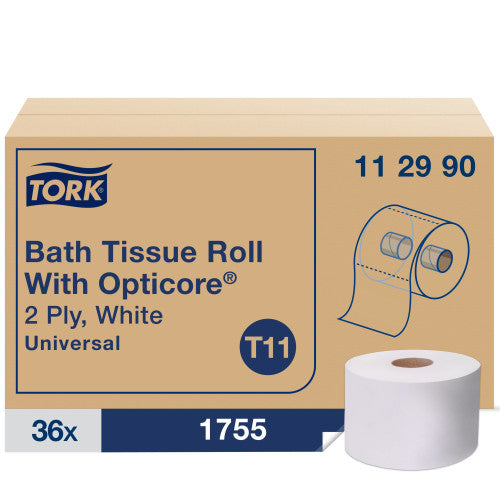 Tork Universal Bath Tissue Roll with OptiCore, Septic Safe, 1-Ply, White, 1,755 Sheets/Roll, 36/Carton (112990)