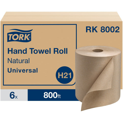 Tork Universal Hand Towel Roll, 1-Ply, 7.88" x 800 ft, Natural, 6 Rolls/Carton (RK8002)