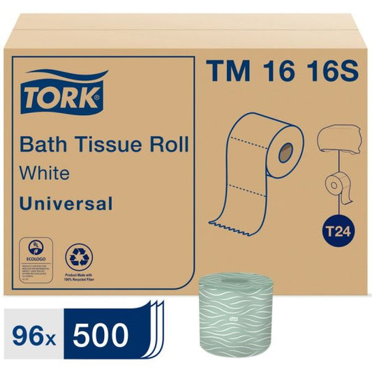 Tork Universal Bath Tissue, Septic Safe, 2-Ply, White, 500 Sheets/Roll, 96 Rolls/Carton (TM1616S)
